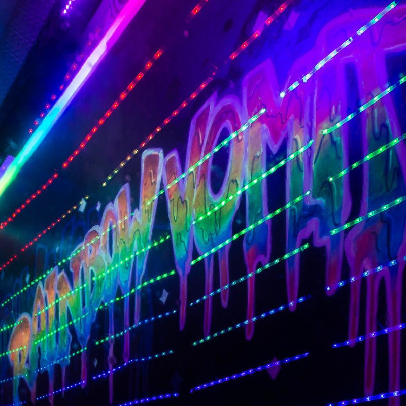 a lit up city at night