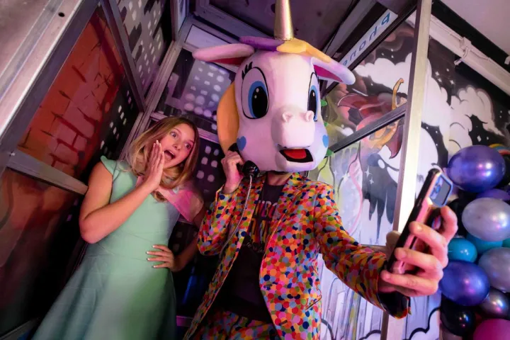 selfie of girl and mascot